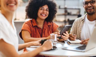 A happy team of small business empployees